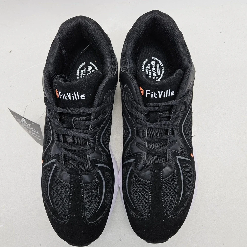 FitVille Rebound Core Mens 11W Black Walking Sneakers TW-RCV120230905M NWT Wide